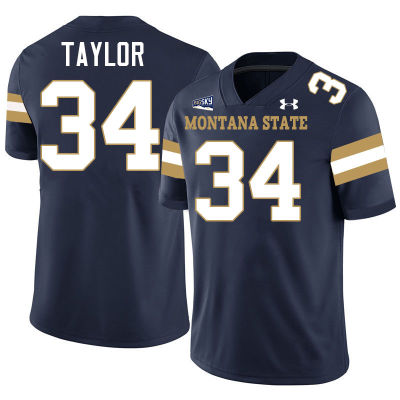 #34 Cole Taylor Montana State Bobcats Jerseys Football Uniforms Stitched-Navy